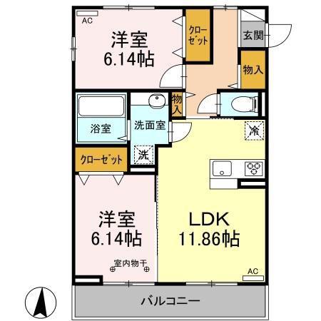 シャンデブレ(2LDK/2階)の間取り写真