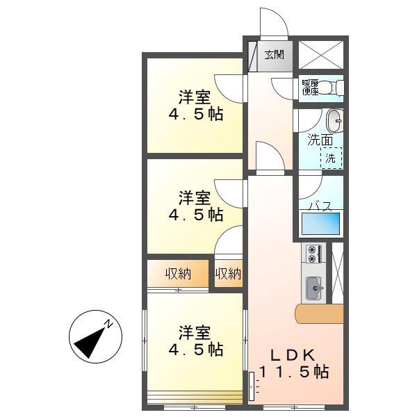 シティワン小諸中央(3LDK/1階)の間取り写真