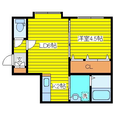LEESPACE北10条II(1LDK/3階)の間取り写真