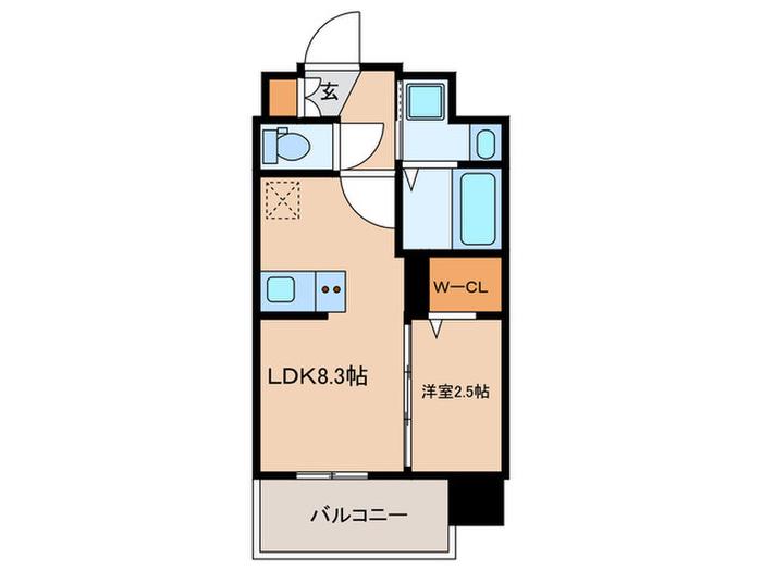 シーズンフラッツ渡辺通(1LDK/8階)の間取り写真
