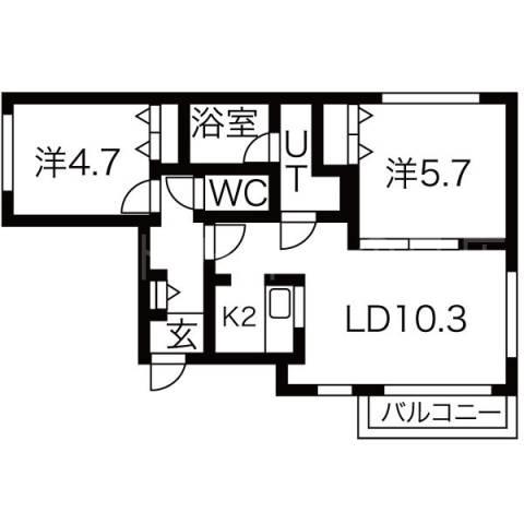 ブランシャール発寒南(2LDK/4階)の間取り写真