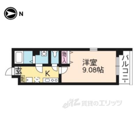 グランヒル下鴨(1K/2階)の間取り写真