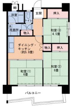 UR武庫川 7号棟(3DK/2階)の間取り写真