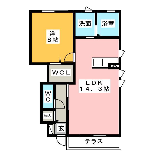 パークプレッソ B棟(1LDK/1階)の間取り写真