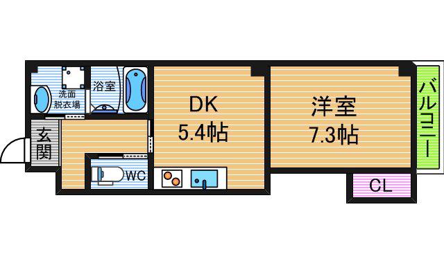 ヴィーブル寺田町II(1DK/2階)の間取り写真