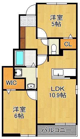 フィデール行橋B(2LDK/1階)の間取り写真