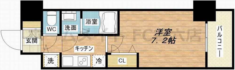 プランドール北浜(1K/9階)の間取り写真