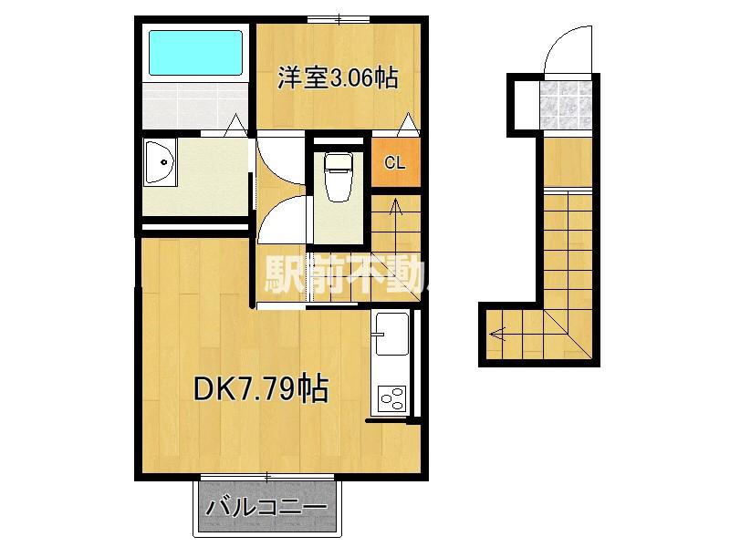 D-ROOM夢 1号棟(1DK/2階)の間取り写真