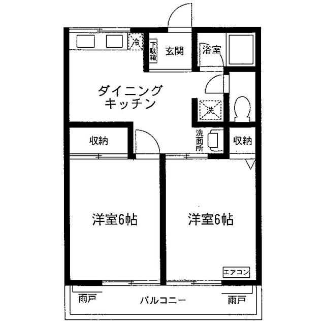 シティハイムハイテール I棟(2DK/1階)の間取り写真