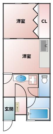 水前寺ルイビル飛鳥(1DK/2階)の間取り写真
