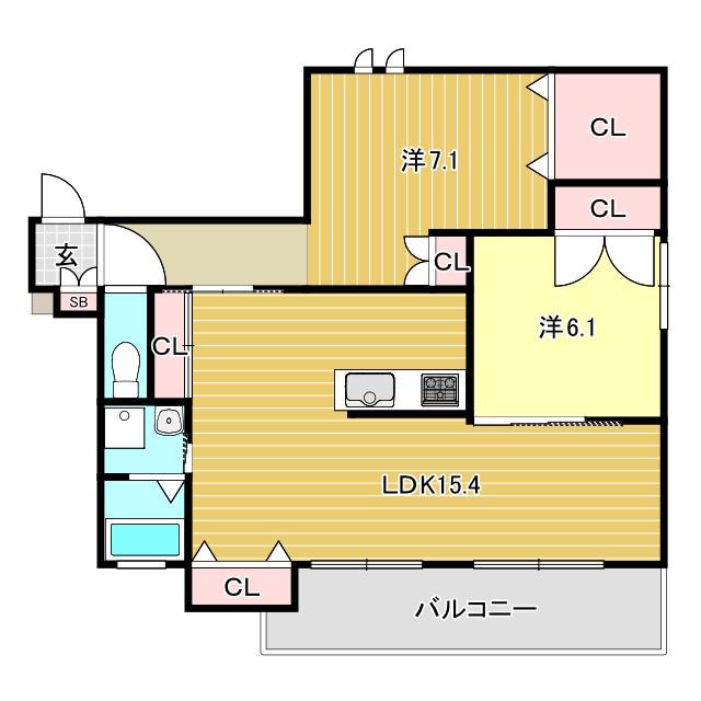 グランエイト甲子園戸崎(2LDK/3階)の間取り写真