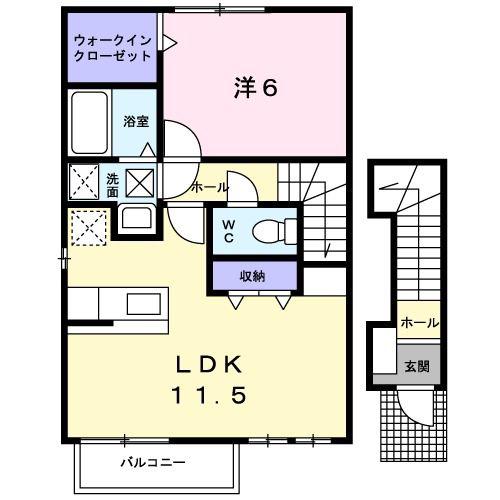 ゴールド・ハピネスC(1LDK/2階)の間取り写真