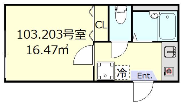 H.A.METEO(1K/2階)の間取り写真