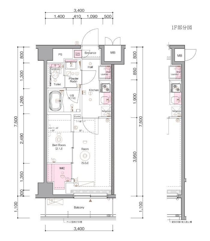 ハイズ東長崎(2K/1階)の間取り写真