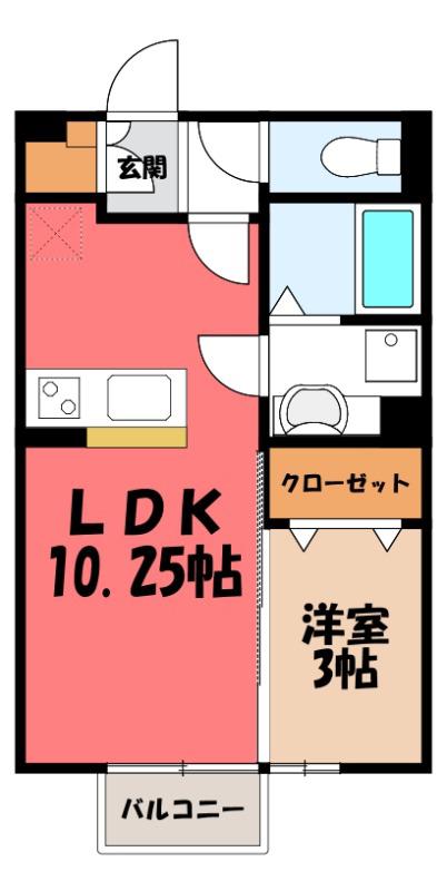 ルミエールF(1LDK/2階)の間取り写真