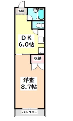 クマックスE(1DK/2階)の間取り写真