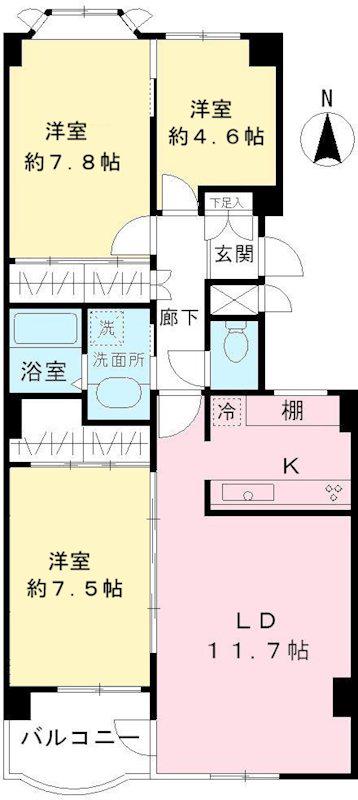 京王府中マンション(3LDK/3階)の間取り写真