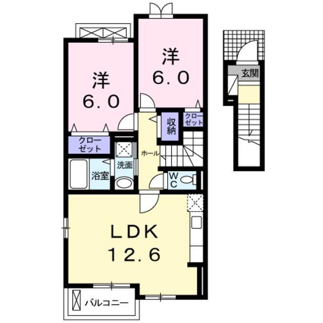コンフォートⅠ(2LDK/2階)の間取り写真