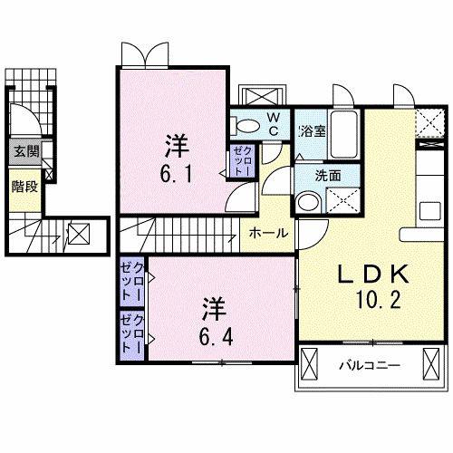 ハッピネスハウス B(2LDK/2階)の間取り写真