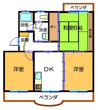 マリンバースTAGA(3DK/2階)の間取り写真