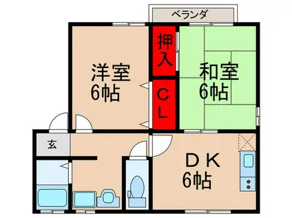 ディアコート加茂(2DK/2階)の間取り写真