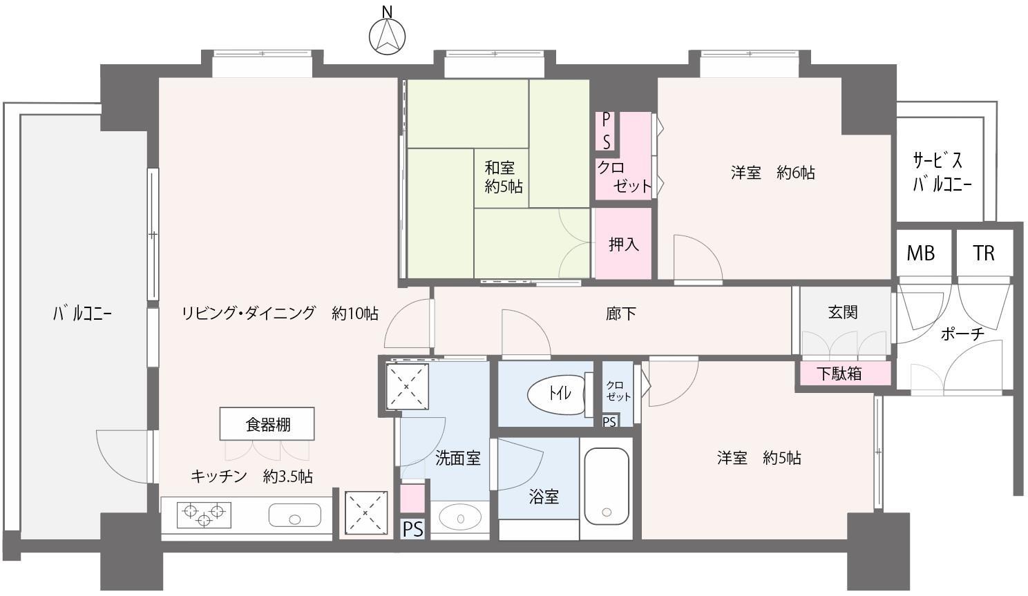 サンデュエル太田セントラルスクエア(3LDK/6階)の間取り写真