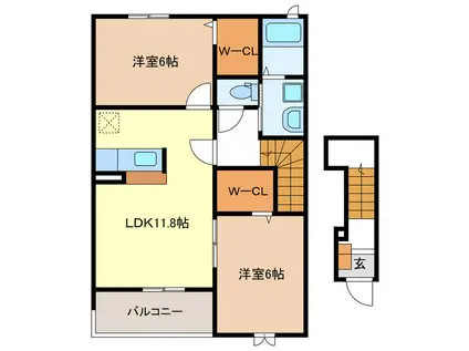 ルサルカ A・B棟(2LDK/2階)の間取り写真