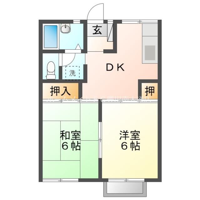 ハラマキハイツE棟(2DK/2階)の間取り写真