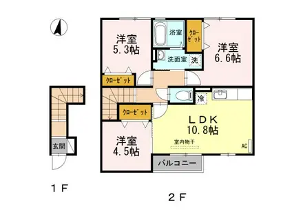 クレールA棟(3LDK/2階)の間取り写真
