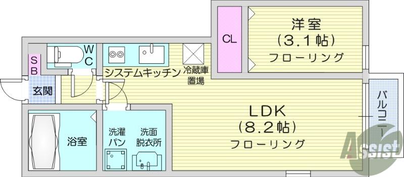 VIVID 長町南(1LDK/1階)の間取り写真