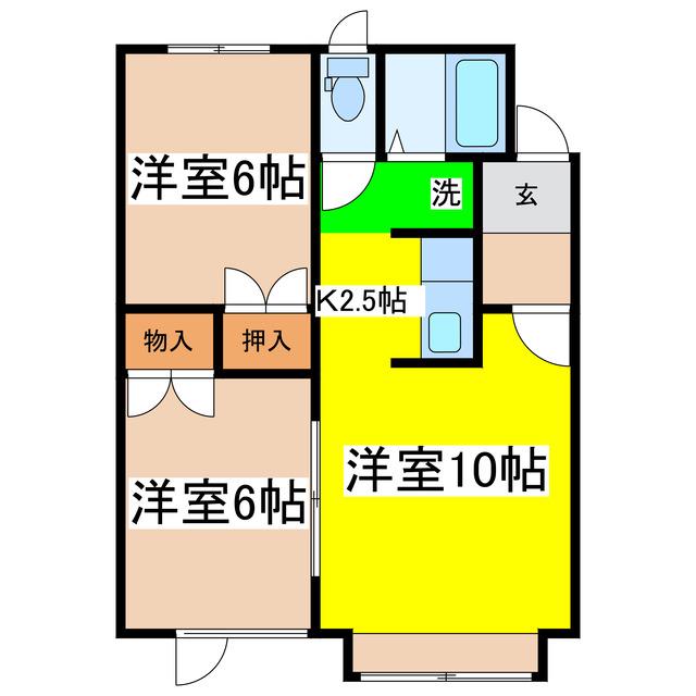 グレイヒルズC(2LDK/1階)の間取り写真