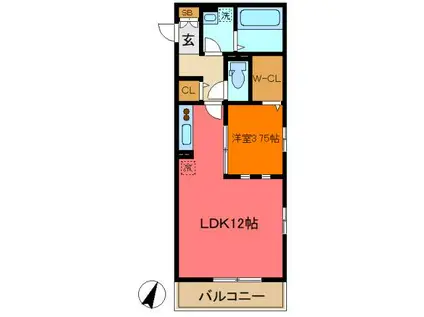 アプリコットガーデンA(1LDK/3階)の間取り写真