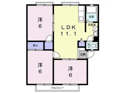 サンビレッジ諸富C(3DK/2階)の間取り写真