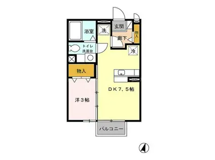 マリナグランデA(1DK/2階)の間取り写真