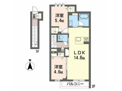 シティプラザ青森C棟(2LDK/2階)の間取り写真