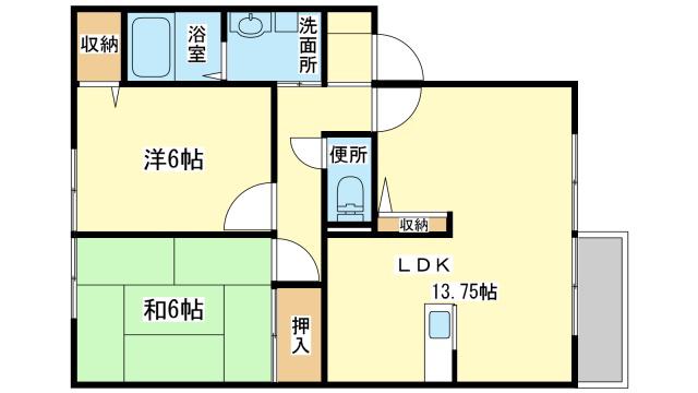 ルミエール御立 B棟(2LDK/2階)の間取り写真