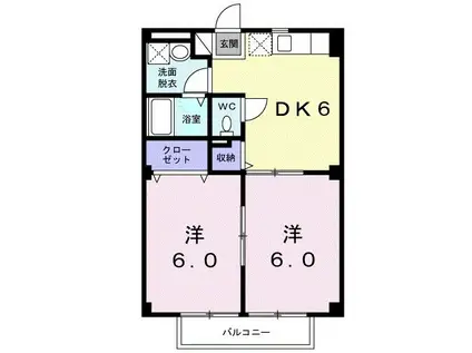 ルネッサンス久米B(1LDK/2階)の間取り写真