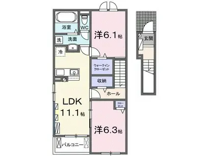 クレイドル下斎田B(2LDK/2階)の間取り写真