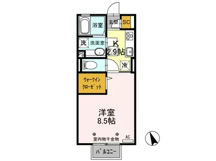 D-ROOM クロシェット メゾン V102(1K/1階)の間取り写真
