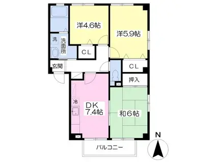 フォブールKADOYA B棟(3DK/2階)の間取り写真