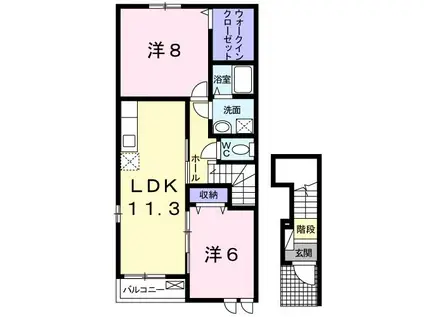 エステートグレース堀川B(2LDK/2階)の間取り写真