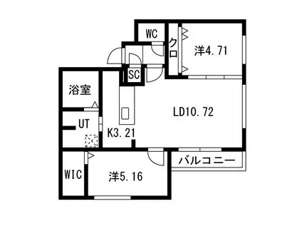 BASE N33 ベース(2LDK/3階)の間取り写真