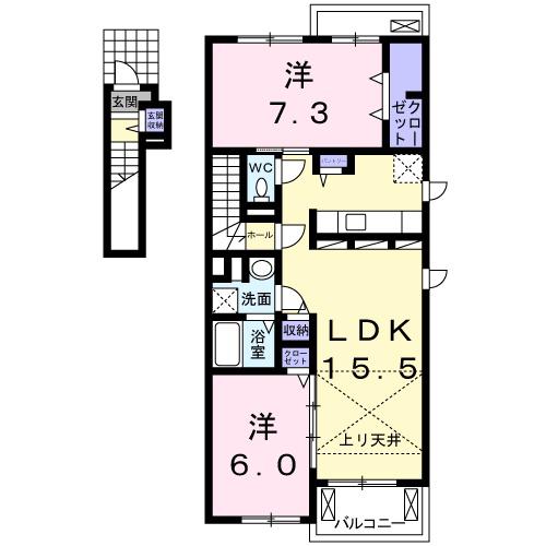 クレール カンパーニュ(2LDK/2階)の間取り写真