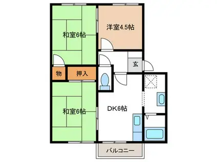 メゾンベール浜寺(3DK/2階)の間取り写真