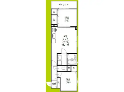 クリエオーレ菊水町(2LDK/3階)の間取り写真