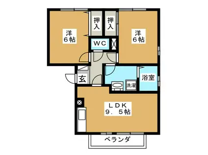 ドストーレスみわB(2DK/1階)の間取り写真