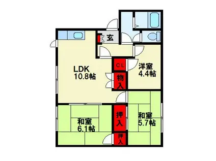 ヴィレッジヒルズB棟(3LDK/1階)の間取り写真