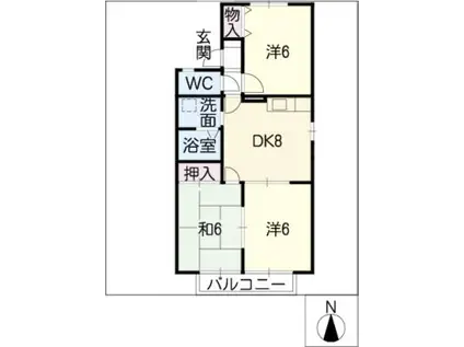 ウインドワードA棟(3DK/2階)の間取り写真