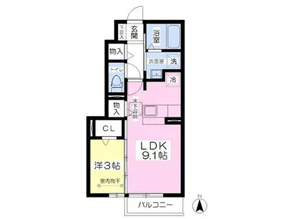 DROOMB棟(1LDK/1階)の間取り写真