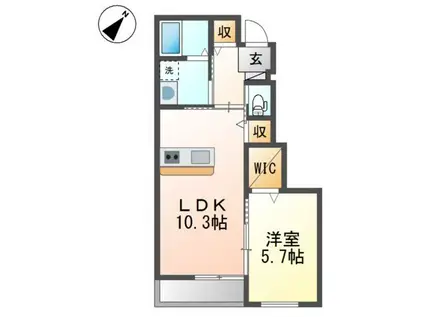 プレンデトワール上山口(1LDK/1階)の間取り写真